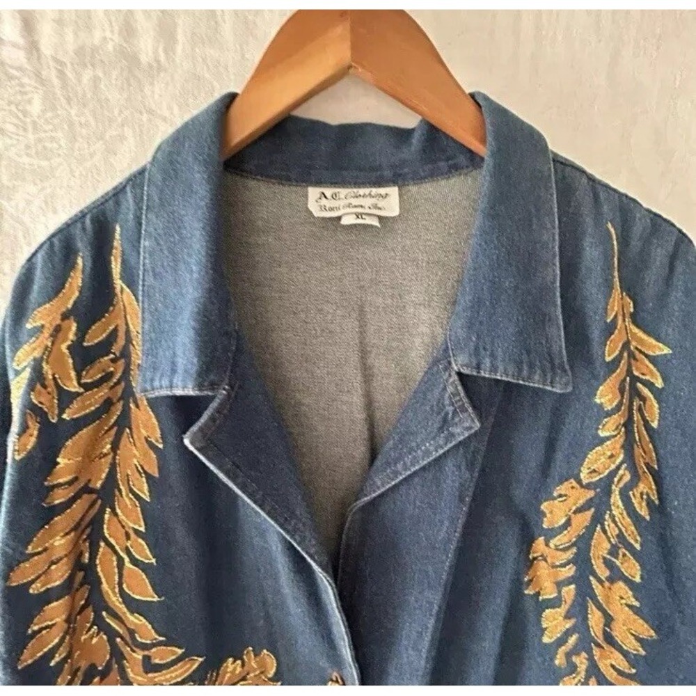 Vtg Denim Poncho Shirt XL Fringe Paint Western Boho‎ Chic Dolly Art Nashville - Picture 7 of 16